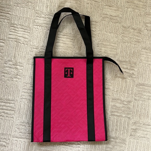 New reusable insulated shopping tote bag with zipper closure pink & black - Picture 9 of 16